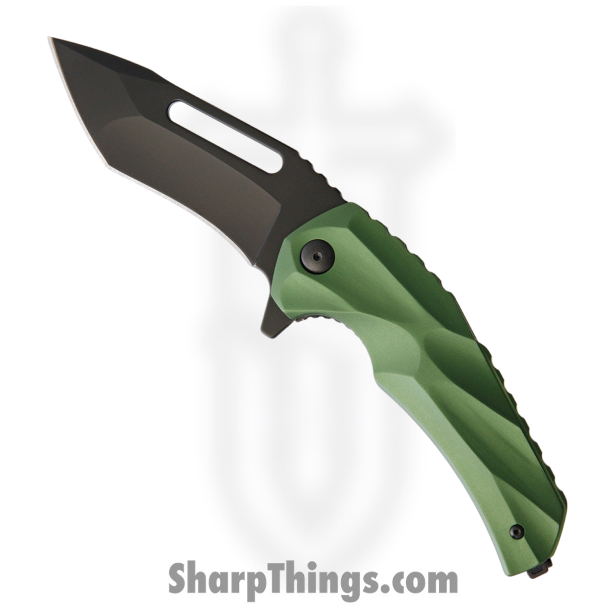 BRB187_1 Brous Blades - BRB187 - Reloader - Folding Knife - D2 Coated Tanto - Aluminum - Green - Image 1