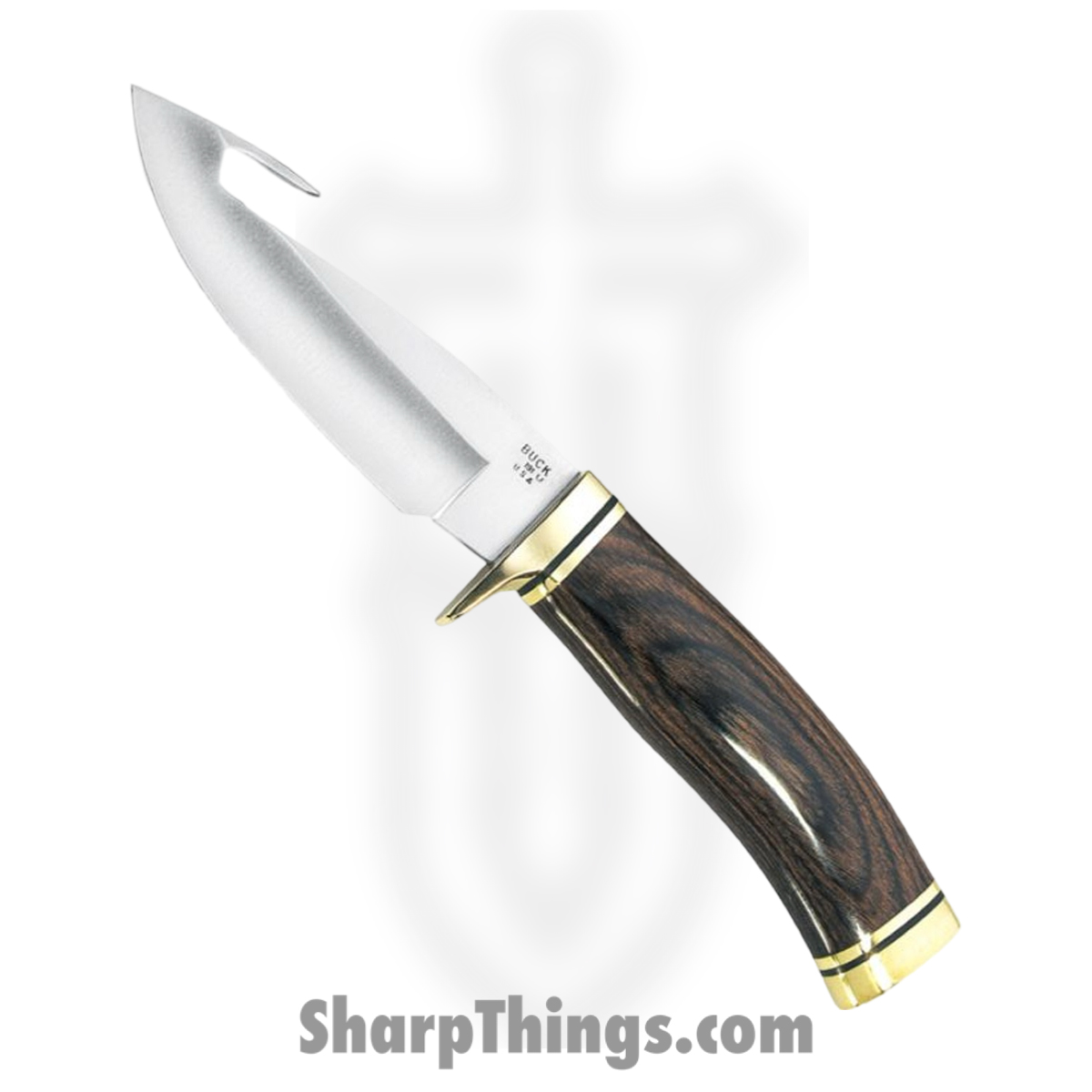 BU191_1 Buck - BU191 - Zipper Guthook - Fixed Blade Knife - 420 HC Satin Drop Point - Walnut - Brown - Image 1