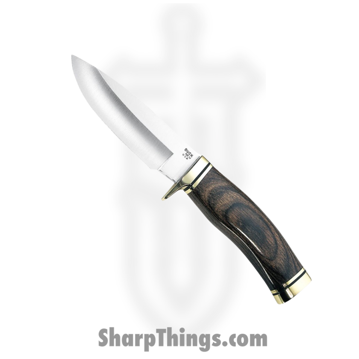 BU192_1 Buck - BU192 - Vanguard - Fixed Blade Knife - 420HC Satin Drop Point - Wood with Brass Guard and Pommel - Brown - Image 1