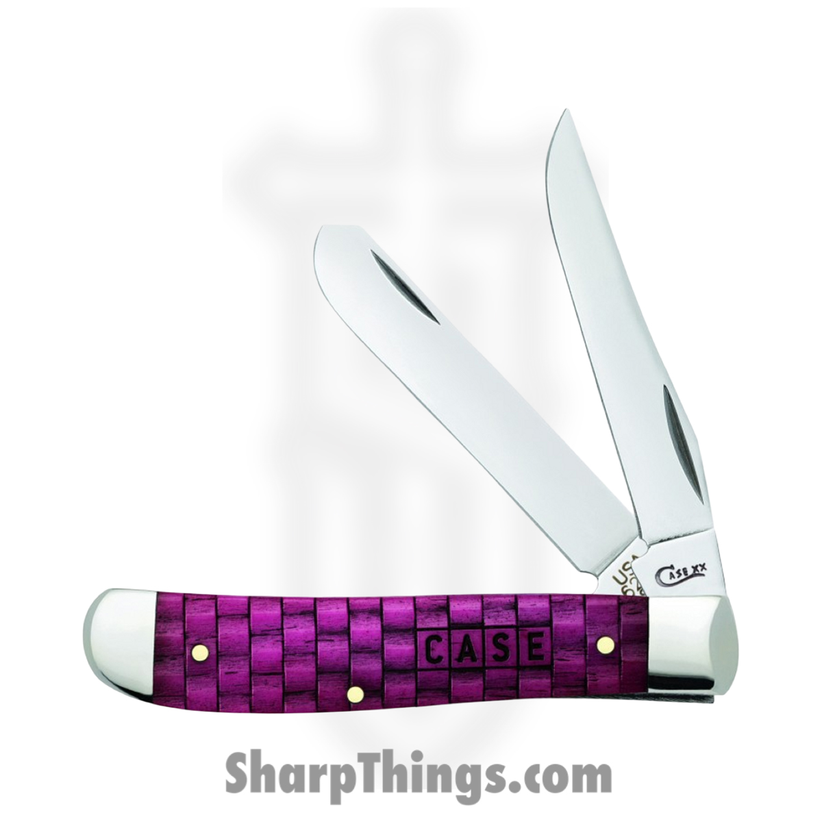 CA15508_1 Case Cutlery - CA15508 - Mini Trapper - Folding Knife - Tru-Sharp Stainless Polished Clip, Spey - Basket Weave Bone - Merlot - Image 1