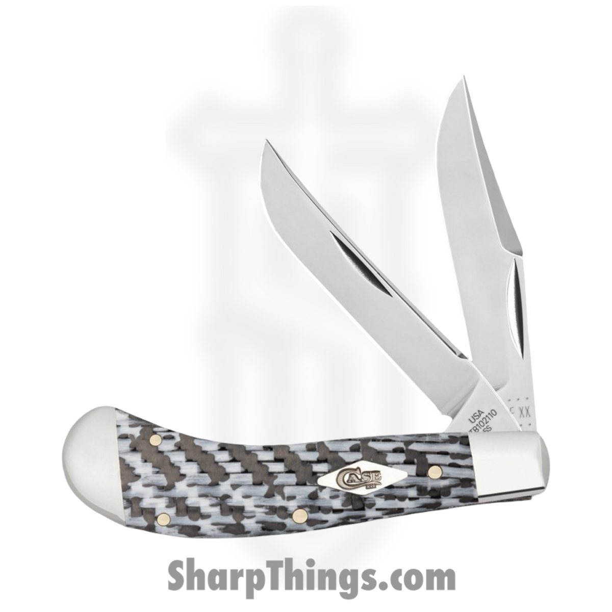 CA38929_1 Case Cutlery - CA38929 - Saddlehorn - Folding Knife - Tru-Sharp Stainless Polished Clip, Skinner - G10 CF Weave - Black White - Image 1