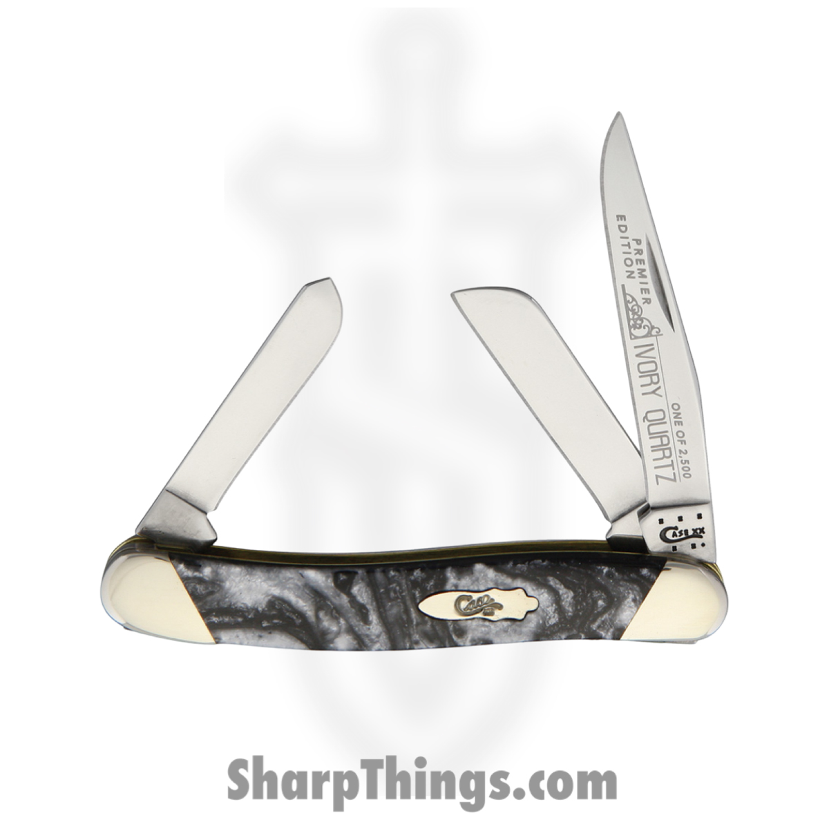CAS9318IQ_1 Case Cutlery - CAS9318IQ - Medium Stockman - Folding Knife - Tru-Sharp Stainless Polished Clip, Spey, Sheepsfoot - Ivory Quartz Corelon - Black White - Image 1
