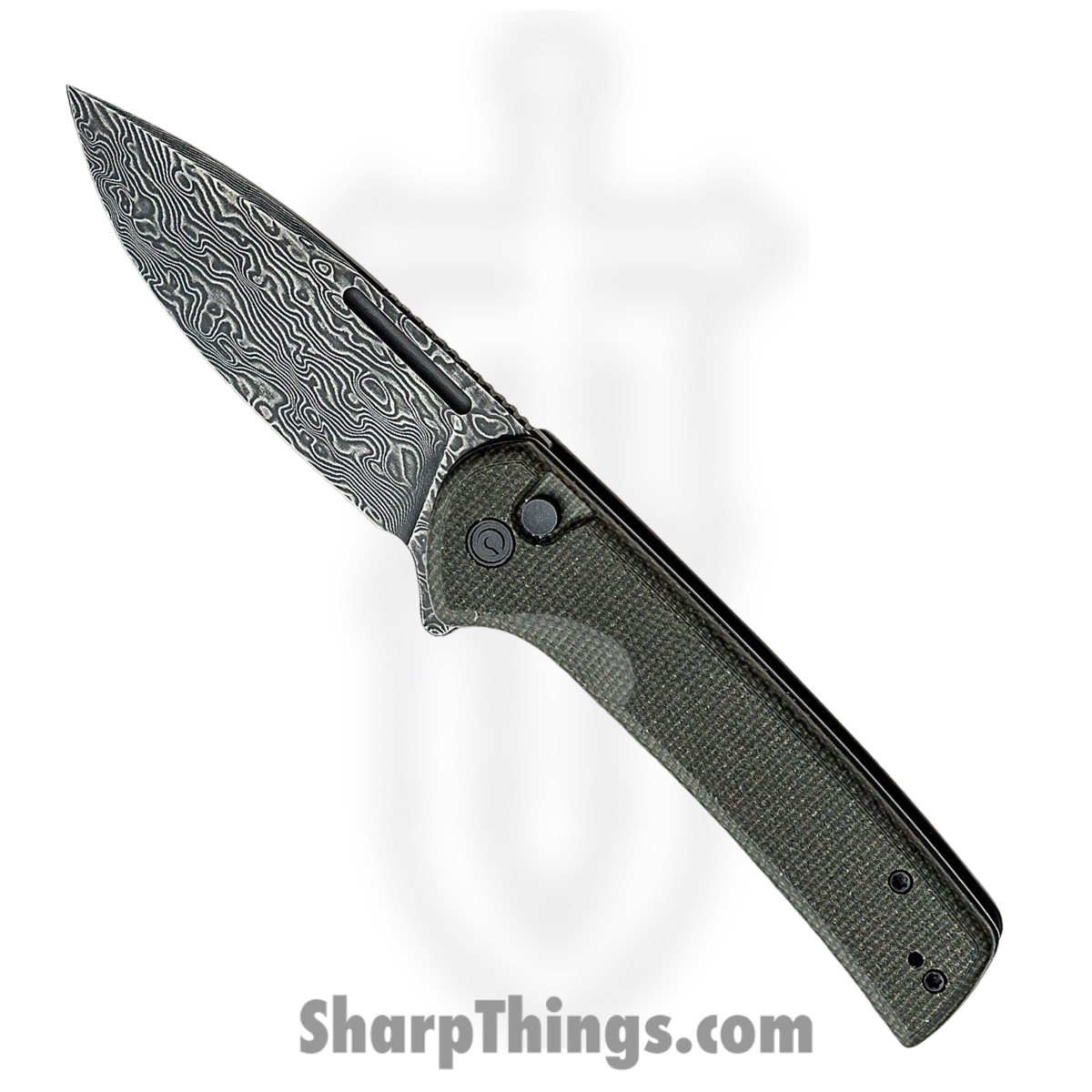 CIVC21006DS1_1 Civivi - CIVC21006DS1 - Conspirator Flipper - Folding Knife - Damascus Drop Point - Micarta - Green - Image 1