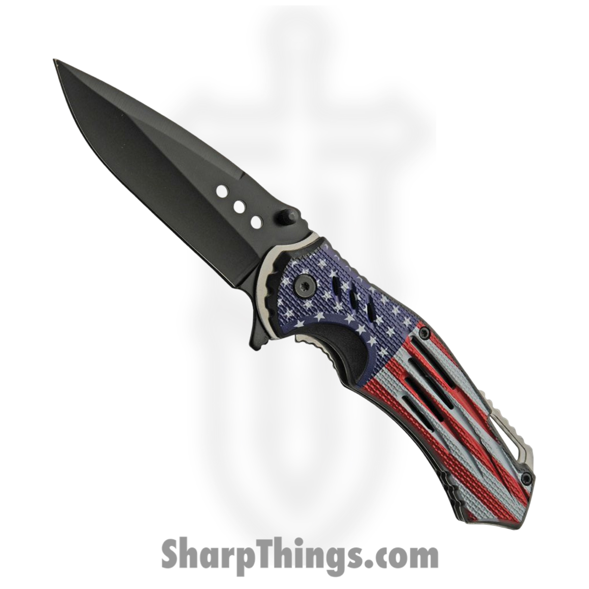 CN300552US_1 Rite Edge - CN300552US - Flag - Folding Knife - Stainless Coated Clip Point - ABS - Red/White/Blue - Image 1