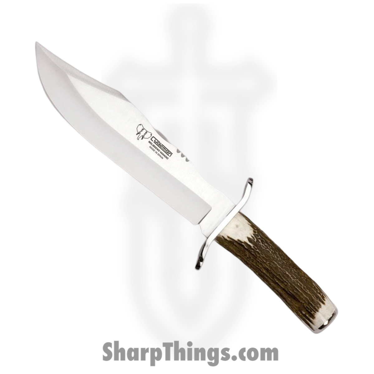 CUD294C_1 Cudeman - CUD294C - Bowie Stag - Fixed Blade Knife - Vanadium Molybdenum Satin Bowie - Stag - Brown - Image 1