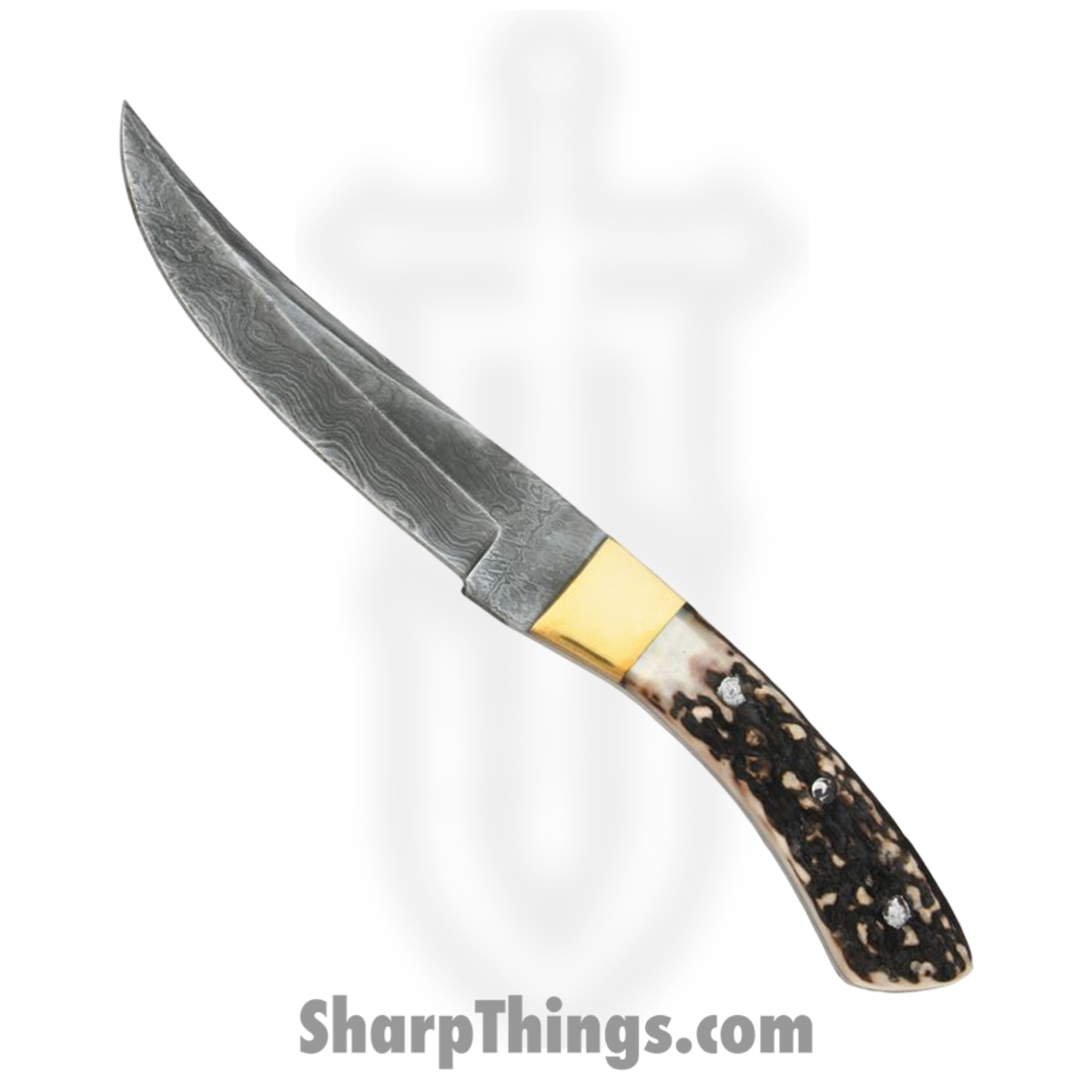 DM1001_1 Damascus - DM1001 - Skinner - Fixed Blade Knife - Damascus Clip Point - Stag Bone - Brown - Image 1