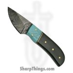 Damascus - DM1146HN - Skinner - Fixed Blade Knife - Damascus Clip Point - Horn Turquoise - Black Blue