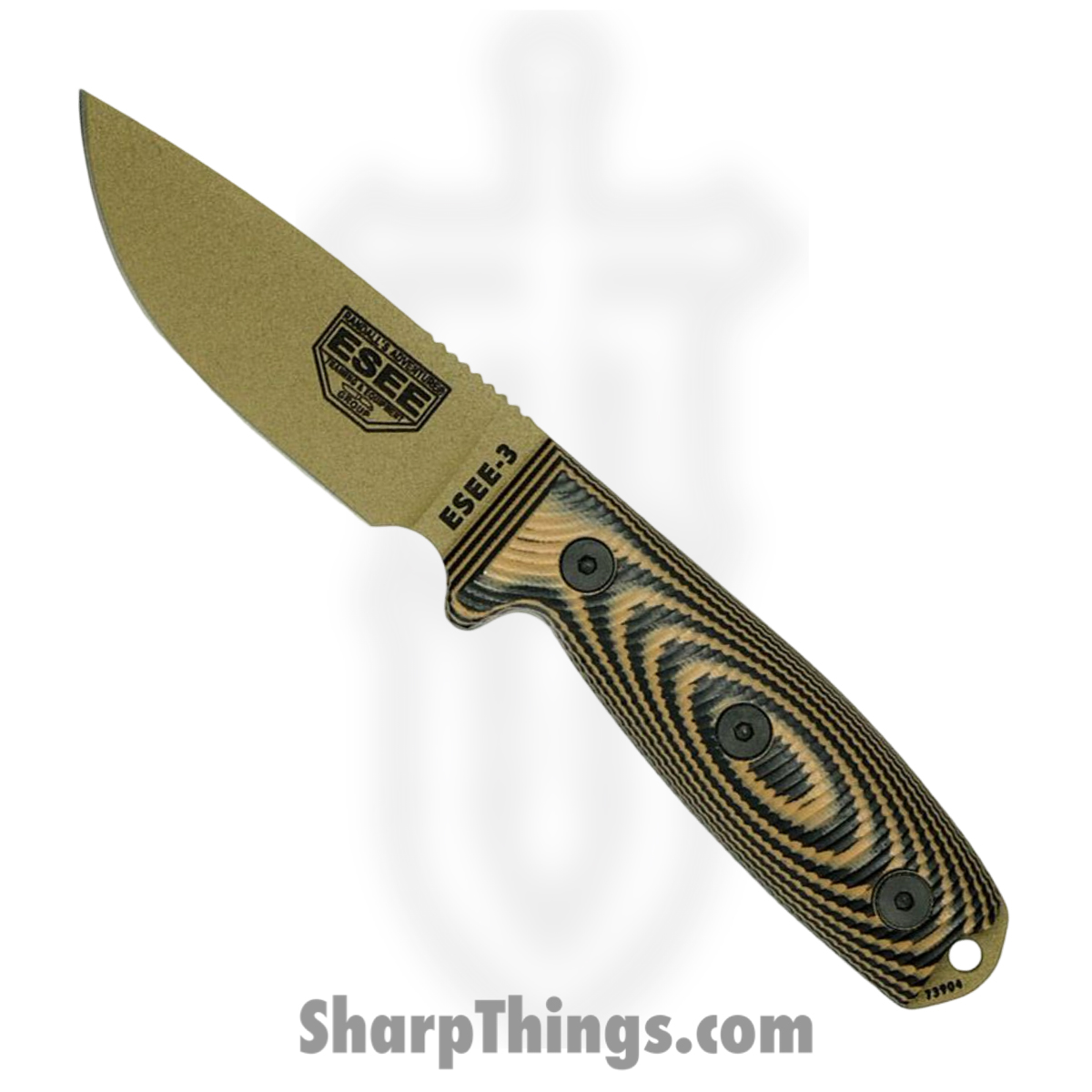 ES3PMDE005_1 ESEE - ES3PMDE005 - Model 3 3D - Fixed Blade Knife - 1095HC Coated Drop Point - G10 - Coyote - Image 1