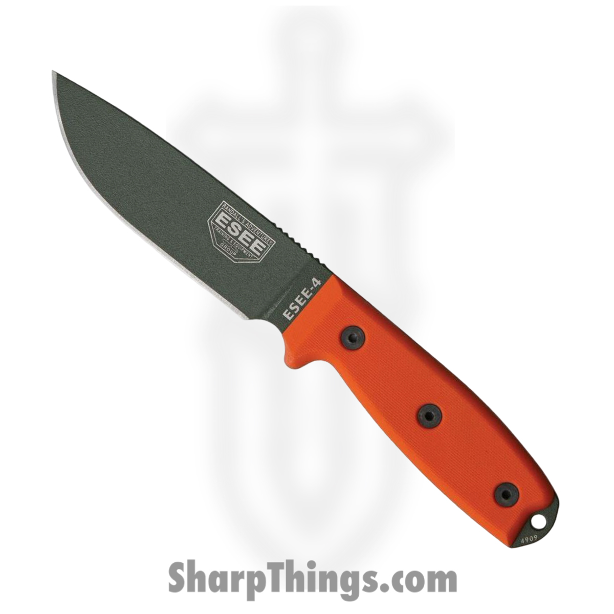 ES4PKOOD_1 ESEE - ES4PKOOD - Model 4 Plain Edge - Fixed Blade Knife - 1095HC Coated Drop Point - G10 - Orange Green - Image 1