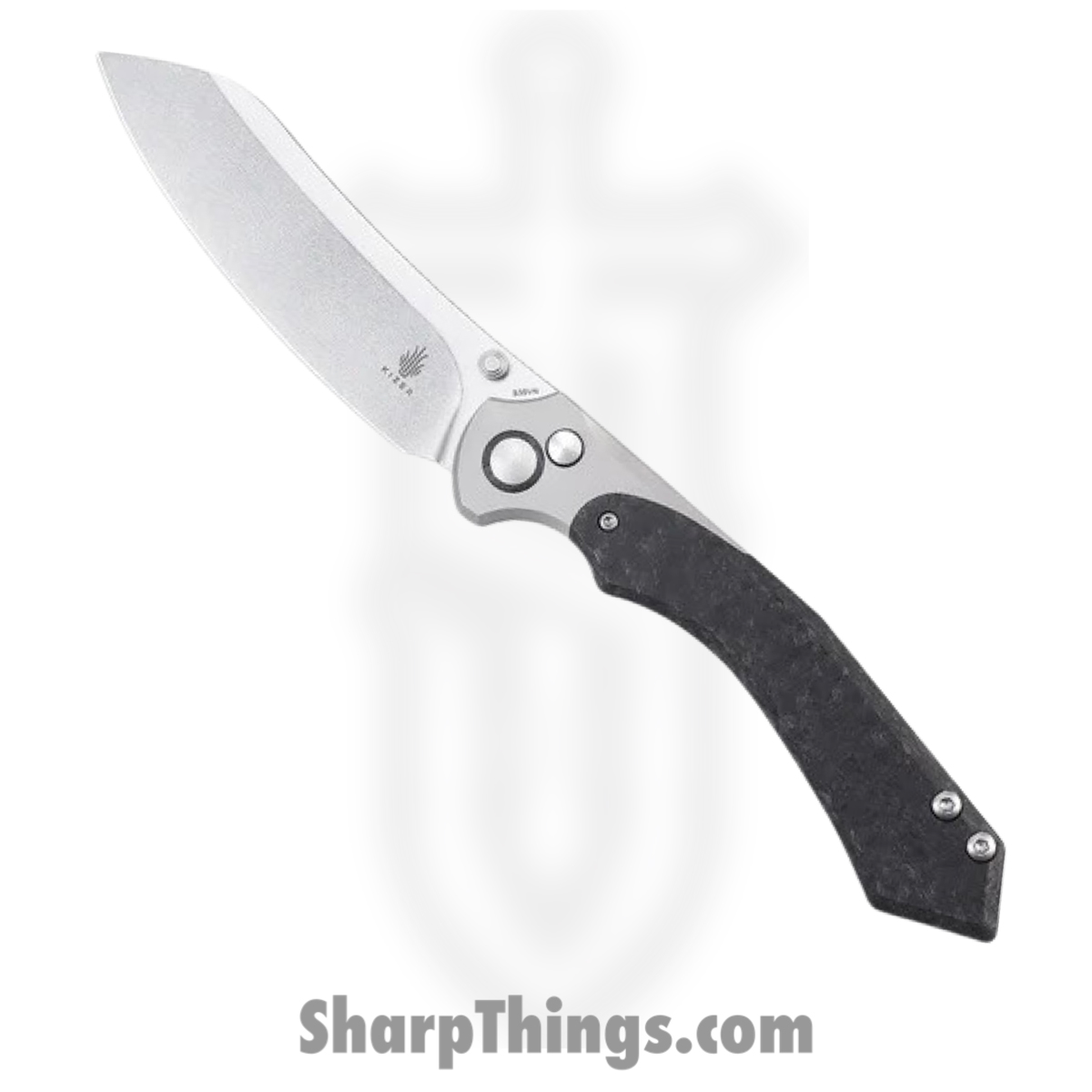 KI4626A1_1 Kizer Cutlery - KI4626A1 - Clairvoyant - Folding Knife - S35VN Stonewash Sheepsfoot - Titanium Carbon Fiber - Black - Image 1
