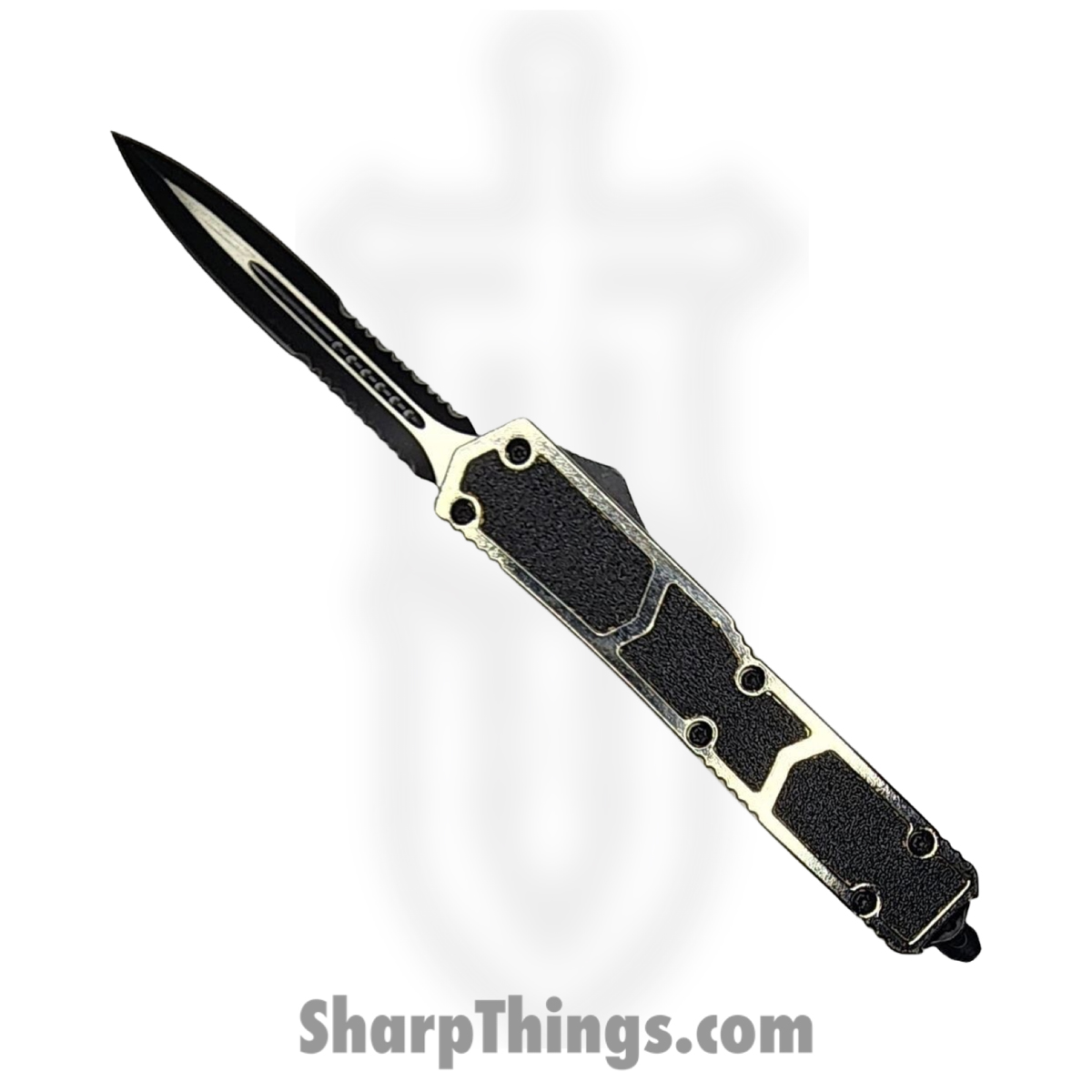 OTF129_1 VOC - OTF129 - Thin Knife - OTF Auto - 440 SS Two Tone Dagger - Aluminum - Black/Silver - Image 1