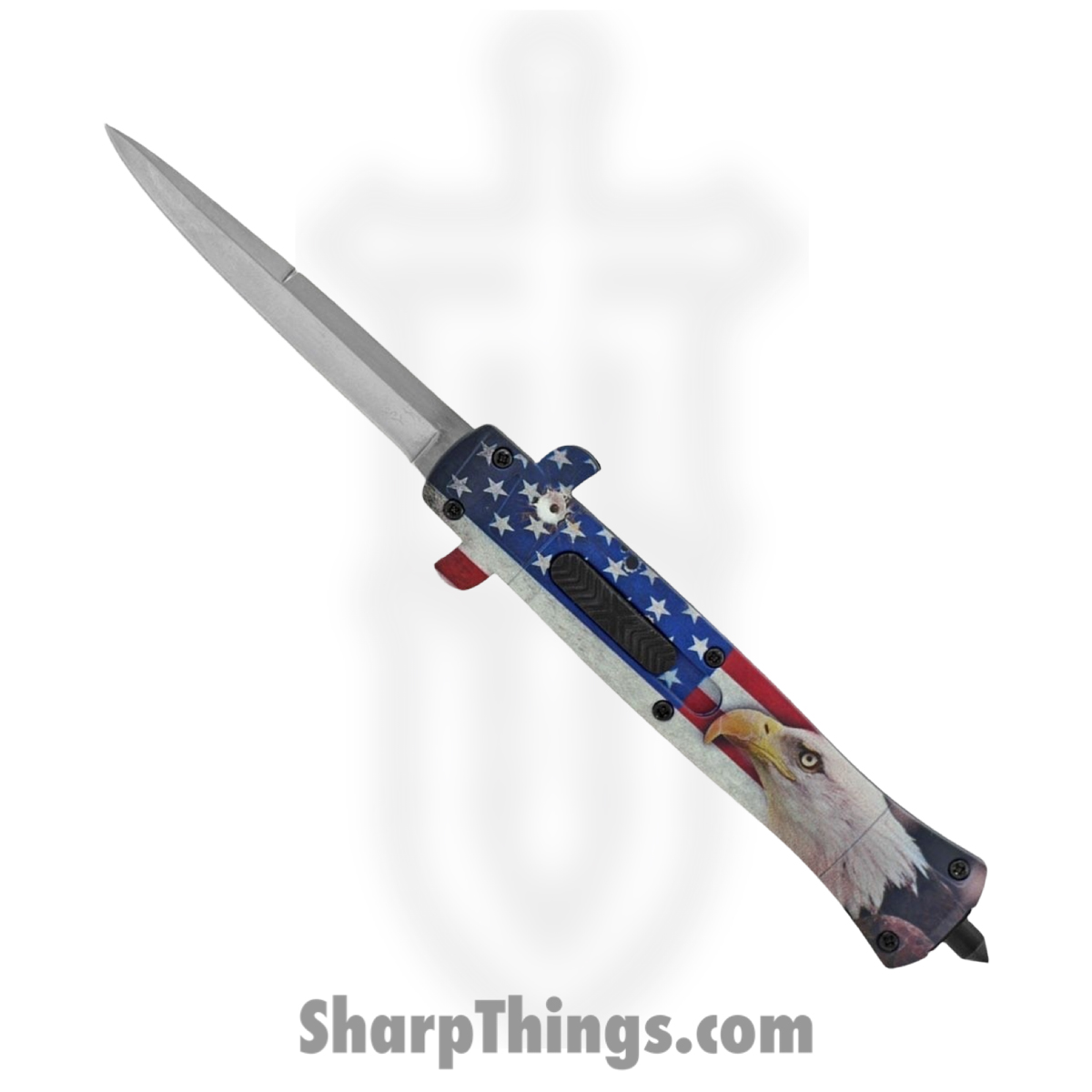 OTF221_1 VOC - OTF221 - Bald Eagle - OTF Auto - 440 SS Stonewash Dagger - ABS - Red/White/Blue - Image 1