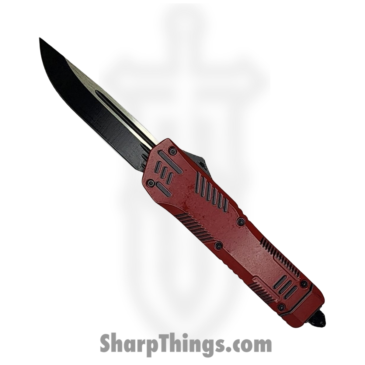 OTF919_1 VOC - OTF919 - Large - OTF Auto - 440 SS Two Tone Drop Point - Aluminum - Red/Black - Image 1