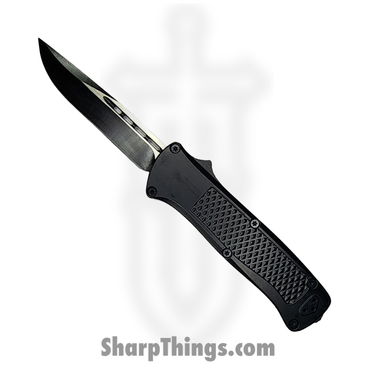 OTF932_1 VOC - OTF932 - Large - OTF Auto - 440 SS Two Tone Drop Point - Aluminum - Black - Image 1