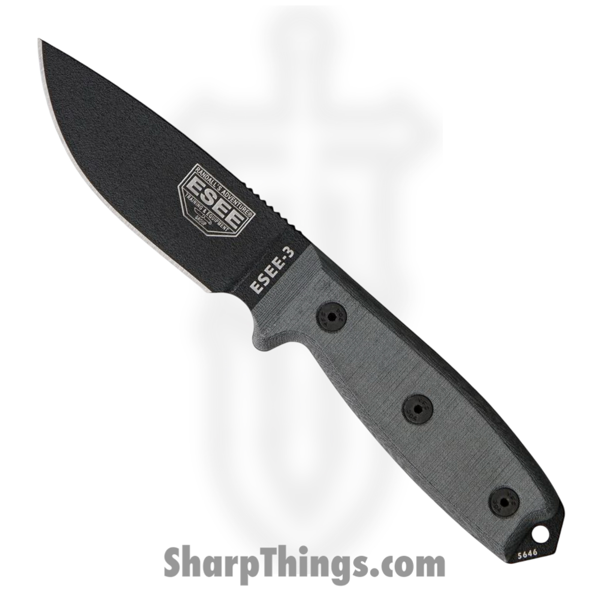 RC3PMB_1 ESEE - RC3PMB - Model 3 - Fixed Blade Knife - 1095HC Coated Drop Point - Micarta - Black - Image 1