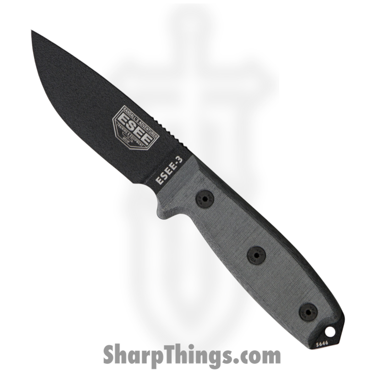 RC3P_1 ESEE - RC3P - Model 3 - Fixed Blade Knife - 1095 HC Coated Drop Point - Linen Micarta - Black - Image 1