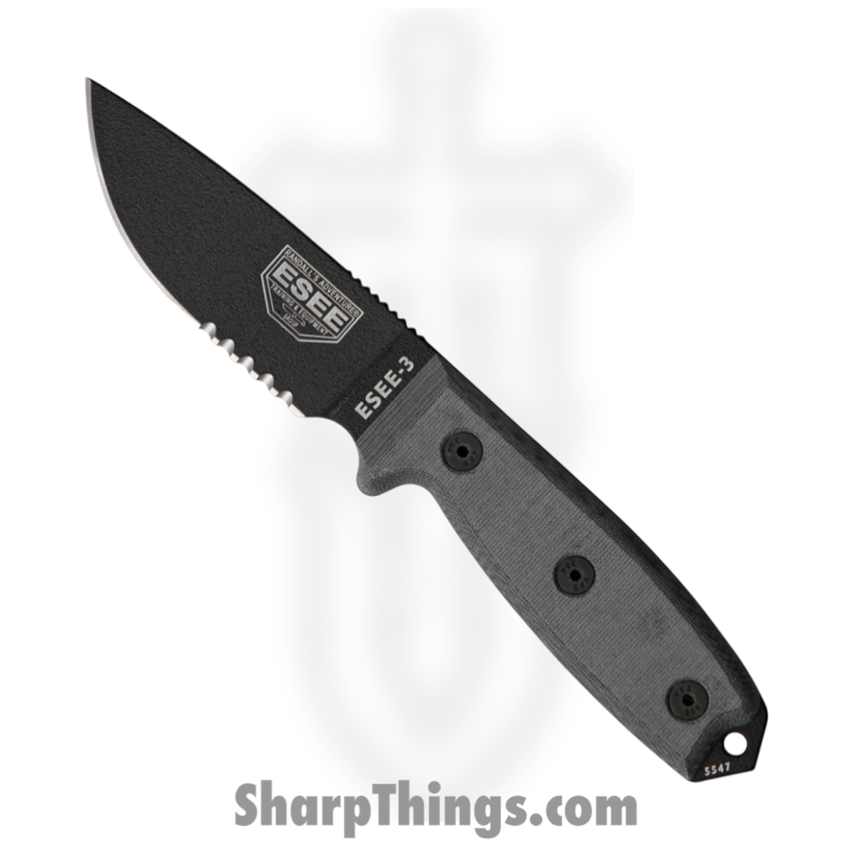 RC3S_1 ESEE - RC3S - Model 3 P/S - Fixed Blade Knife - 1095 HC Coated Drop Point - Micarta - Black - Image 1