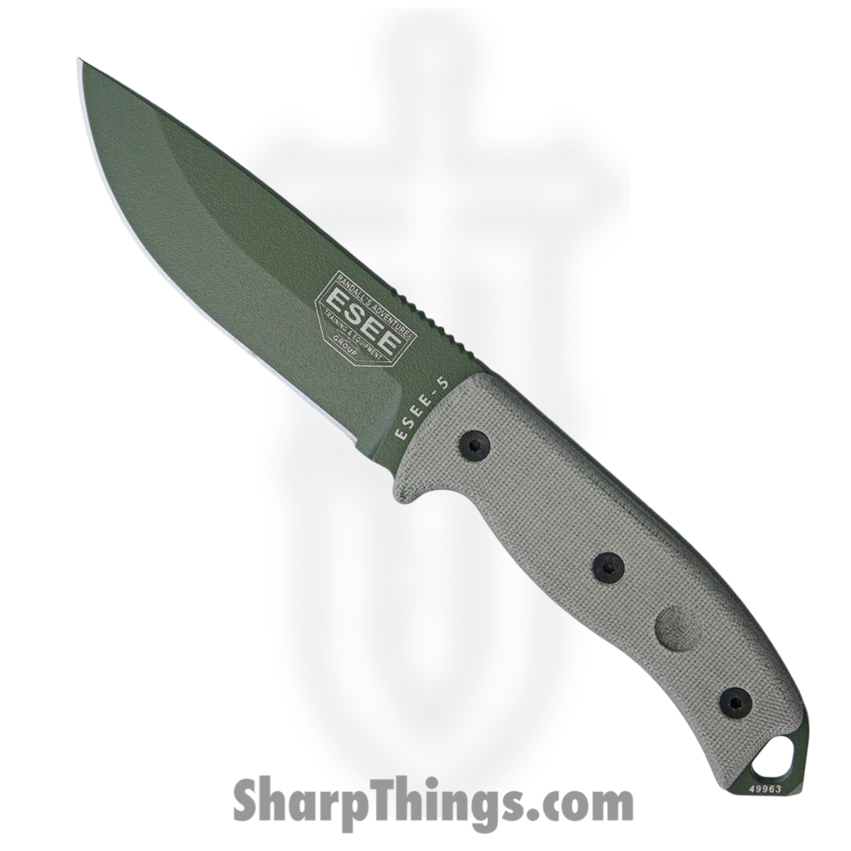 RC5POD_1 ESEE - RC5POD - Model 5 - Fixed Blade Knife - 1095HC Coated Drop Point - Micarta - OD Green - Image 1
