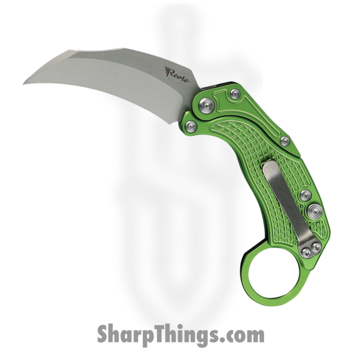 REA118_1 Reate Knives - REA118 - EXO-K - Folding Knife - Bohler N690 Stonewash Hawkbill - Aluminum - Green - Image 1