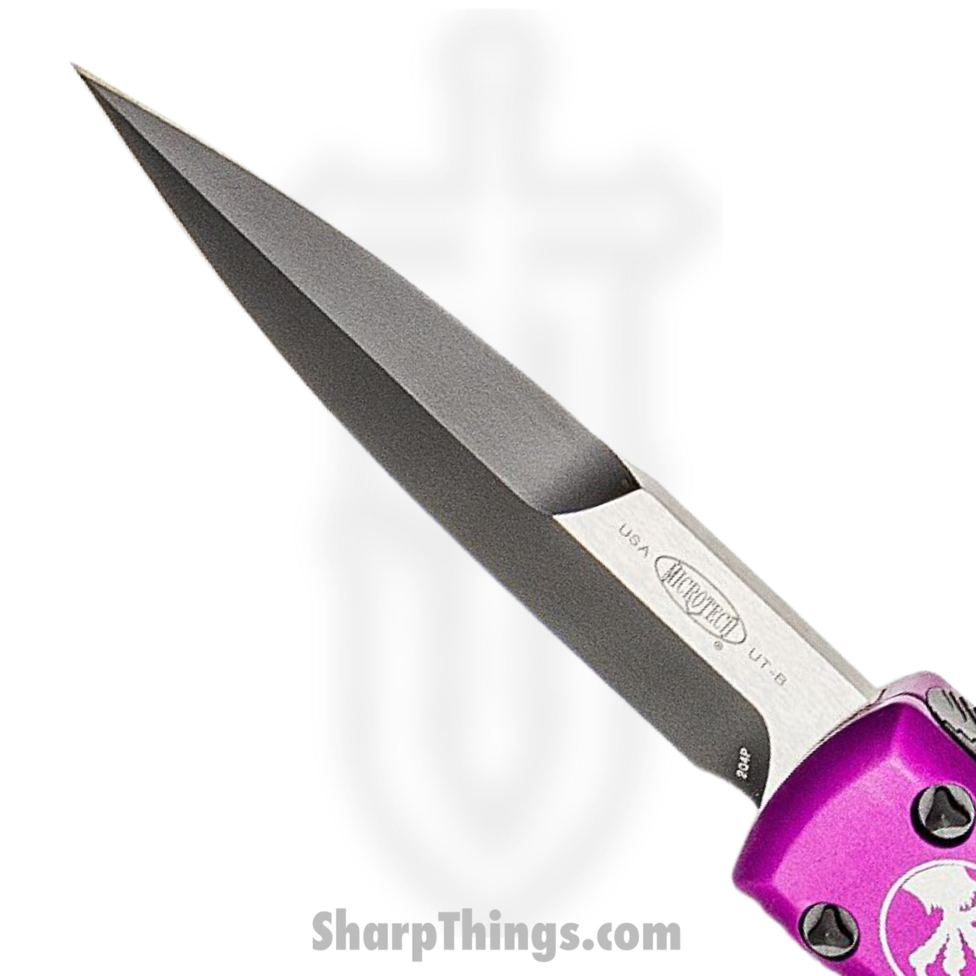 0103caee-0817-4eda-b879-20d079cbc01b_120-1VI_1.jpg Microtech - 120-1VI - Ultratech - OTF Auto - Elmax, M390, 204P Two Tone Bayonet - 6061-T6 Aluminum - Violet - Image 1