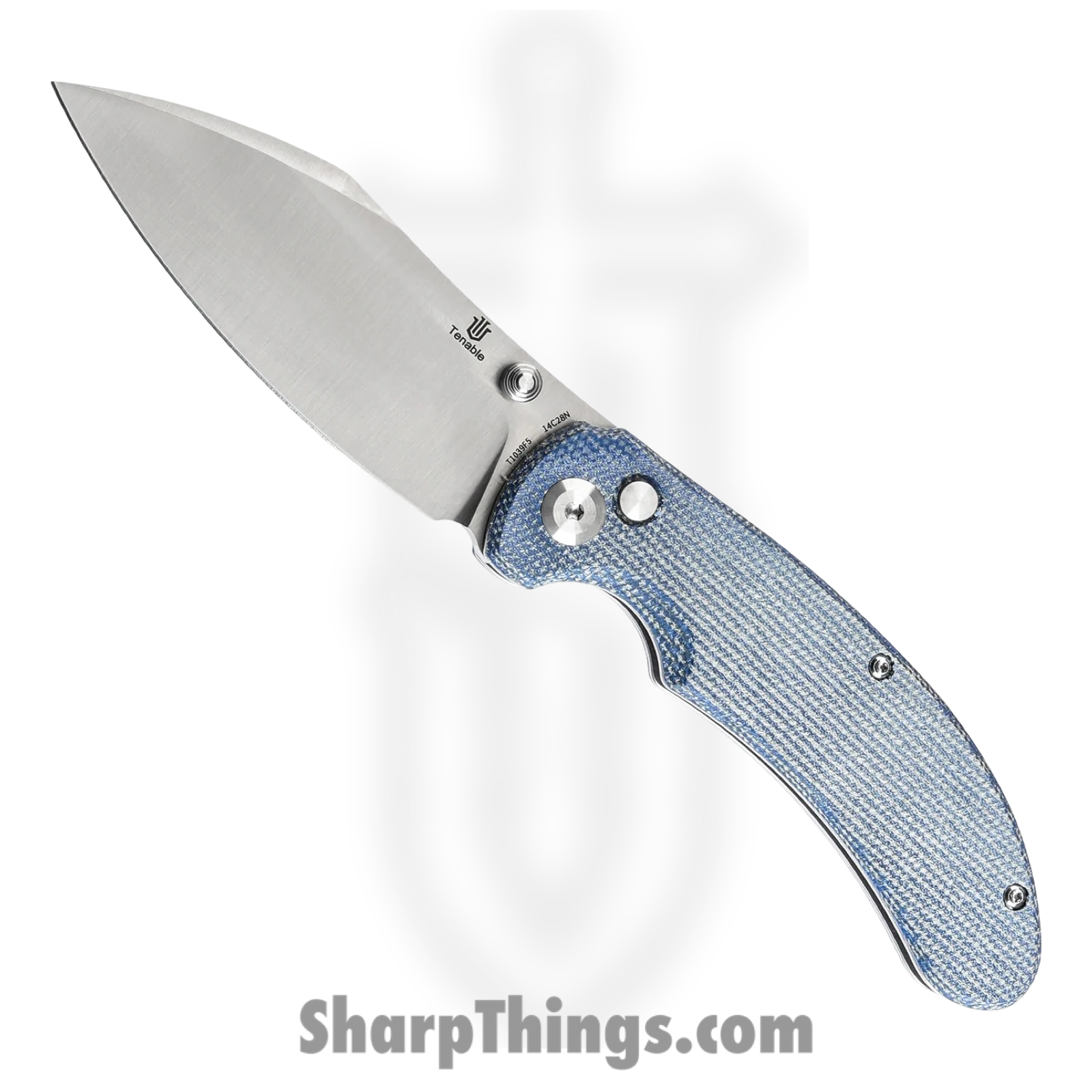 0120f9e2-4248-4698-ac65-99bb6a2a977d_T1039F5_1.png Tenable Knives - T1039F5 - Nesstreet - Folding Knife - 14C28N Satin Drop Point - Micarta - Ice Cream Blue - Image 1