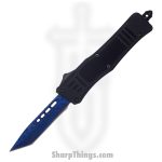Steel River Knives - SB616TNBDBK - Midway II OTF Auto - 440 Blue Damascus Tanto - Black