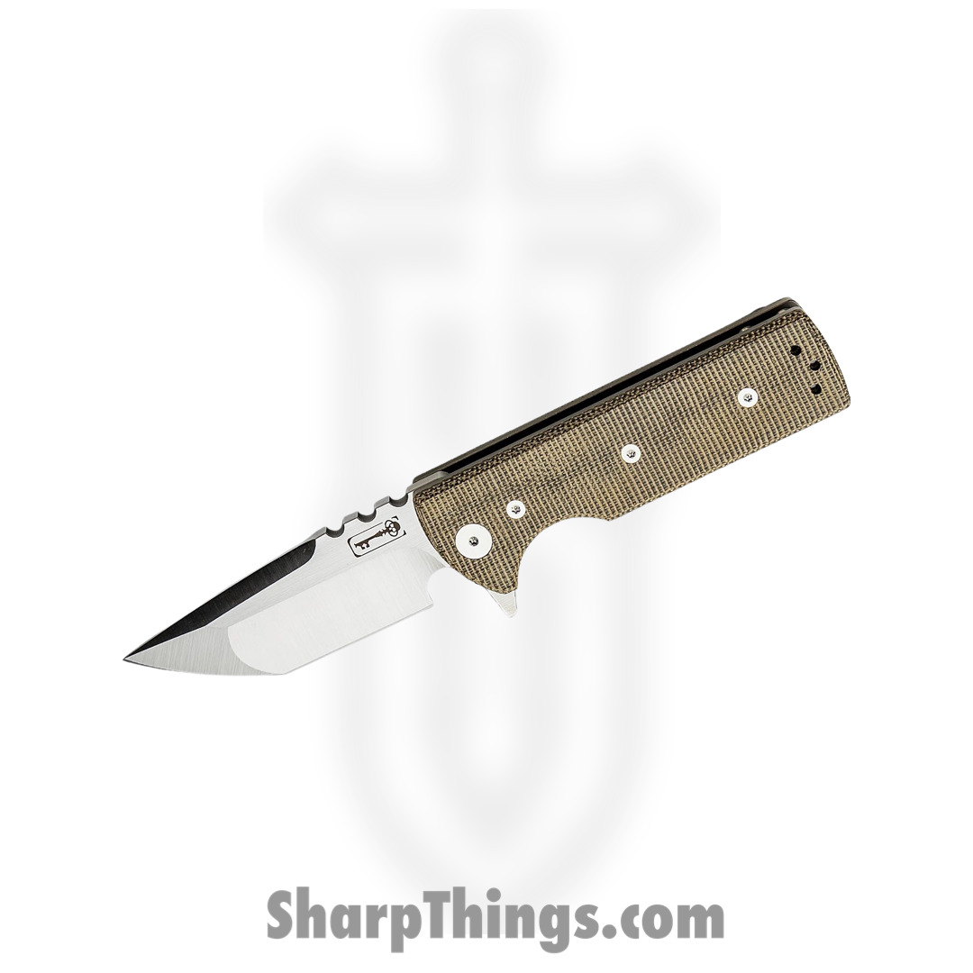 01fecf80-441a-46eb-97b3-87bef5219b84_TAK_RT_GCM_BF_1.jpg Chaves Knives - TAK/RT/GCM/BF - TAK - Folding Knife - M390 Satin Tanto - Micarta - Green - Image 1