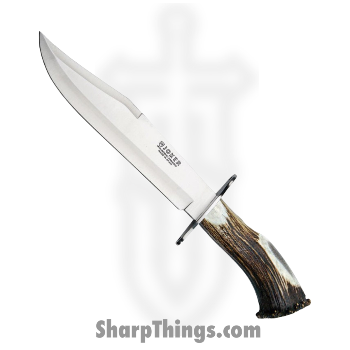 0241187f-ba04-4460-9384-24cf14d7669e_JKRCN101_1.jpg Joker - JKRCN101 - Bowie - Fixed Blade Knife - Vanadium Molybdenum Steel Satin Clip Point - Crown Stag - Brown - Image 1