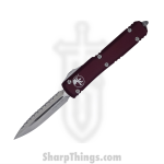 Microtech - 122-6MR - Ultratech - OTF Auto - Elmax, M390, 204P Satin Dagger - 6061-T6 Aluminum - Merlot