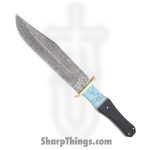 Damascus - DM1149 - Bowie - Fixed Blade Knife - Damascus Clip Point - Buffalo Horn Turquoise - Black Blue