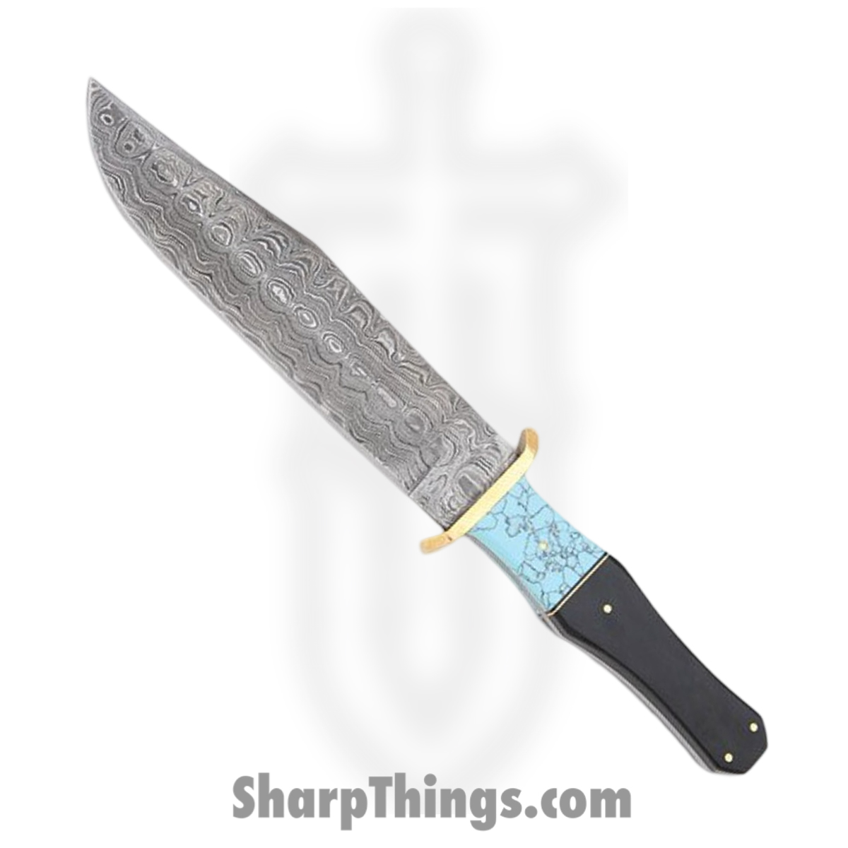 03a8637b-3f7a-4bbc-b49a-bf2611b0fd85_DM1149_1.jpg Damascus - DM1149 - Bowie - Fixed Blade Knife - Damascus Clip Point - Buffalo Horn Turquoise - Black Blue - Image 1