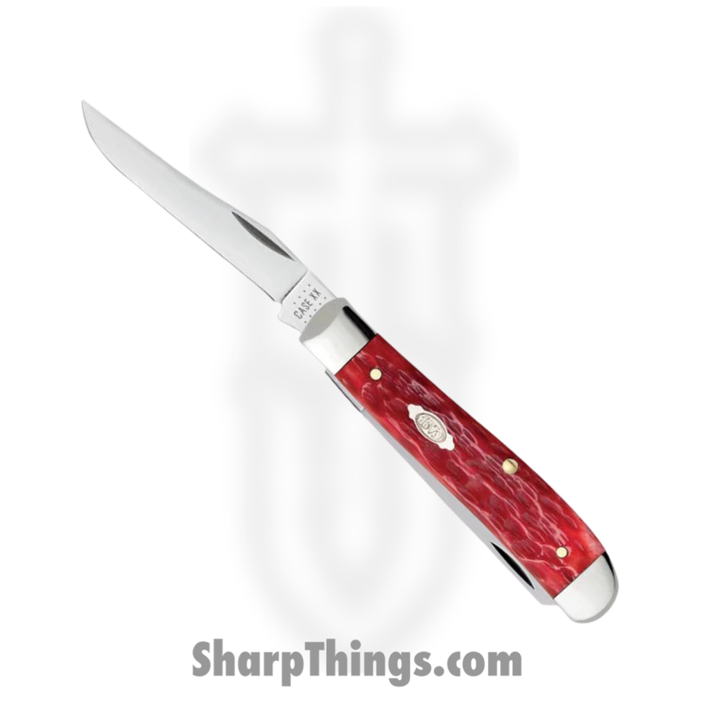 03a8d0fe-e79d-4433-9347-7748dcde4649_CA31952_1.jpg Case Cutlery - CA31952 - Mini Trapper - Folding Knife - Carbon Steel Polished Clip/Spey - Peach Seed Jig Bone - Red - Image 1