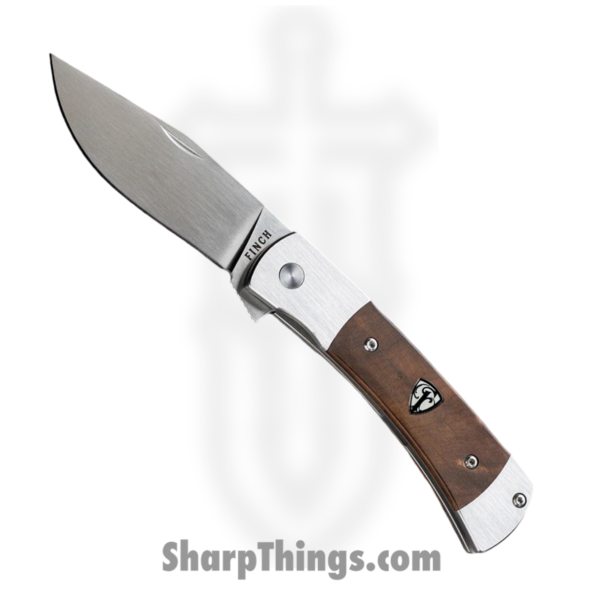 03d74b8e-3004-4ac8-8425-dce97077f202_MO204_1.jpg Finch Knife Co. - MO204 - Model 1934 - Folding Knife - 154CM Satin Drop Point - Burlwood - Brown Silver - Image 1