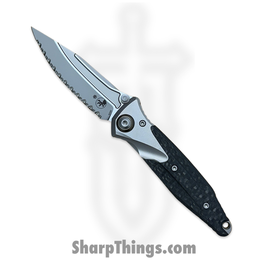 053ea1db-acb2-4d77-abfa-09c4d15a9840_260M-9CFTI_1.jpg Microtech - 260M-9CFTI - Mini Socom Bravo - Folding Knife - M390 Bead Blast Clip Point - Bolstered 6AI4V Titanium with Carbon Fiver Scales - Black - Image 1