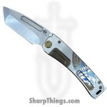 Medford Knife and Tool - 091924G - Marauder-H - Folding Knife - S45VN Tumbled Tanto - Titanium "Skull Native Headdress" - Bronze Silver