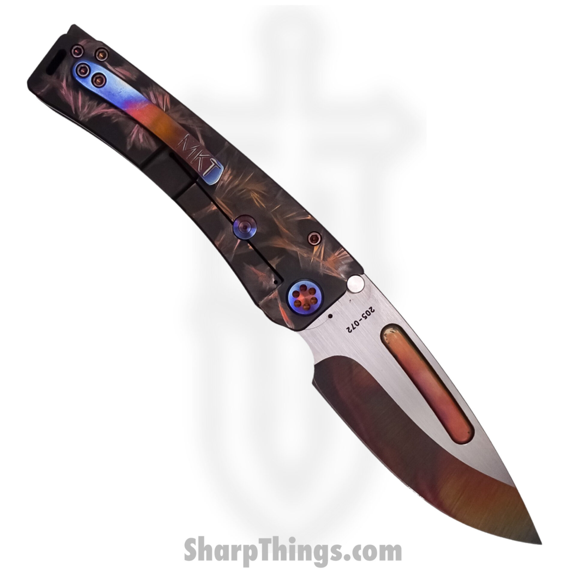 0689802e-5b82-458c-a9ed-14c8d770b161_MK045SSVD-30PV-TFCF-BP_1.jpg Medford Knife - MK045SSVD-30PV-TFCF-BP - Marauder-H Vulcan/Satin Drop Point - S35VN - PVD - Birds of Paradise - Image 1