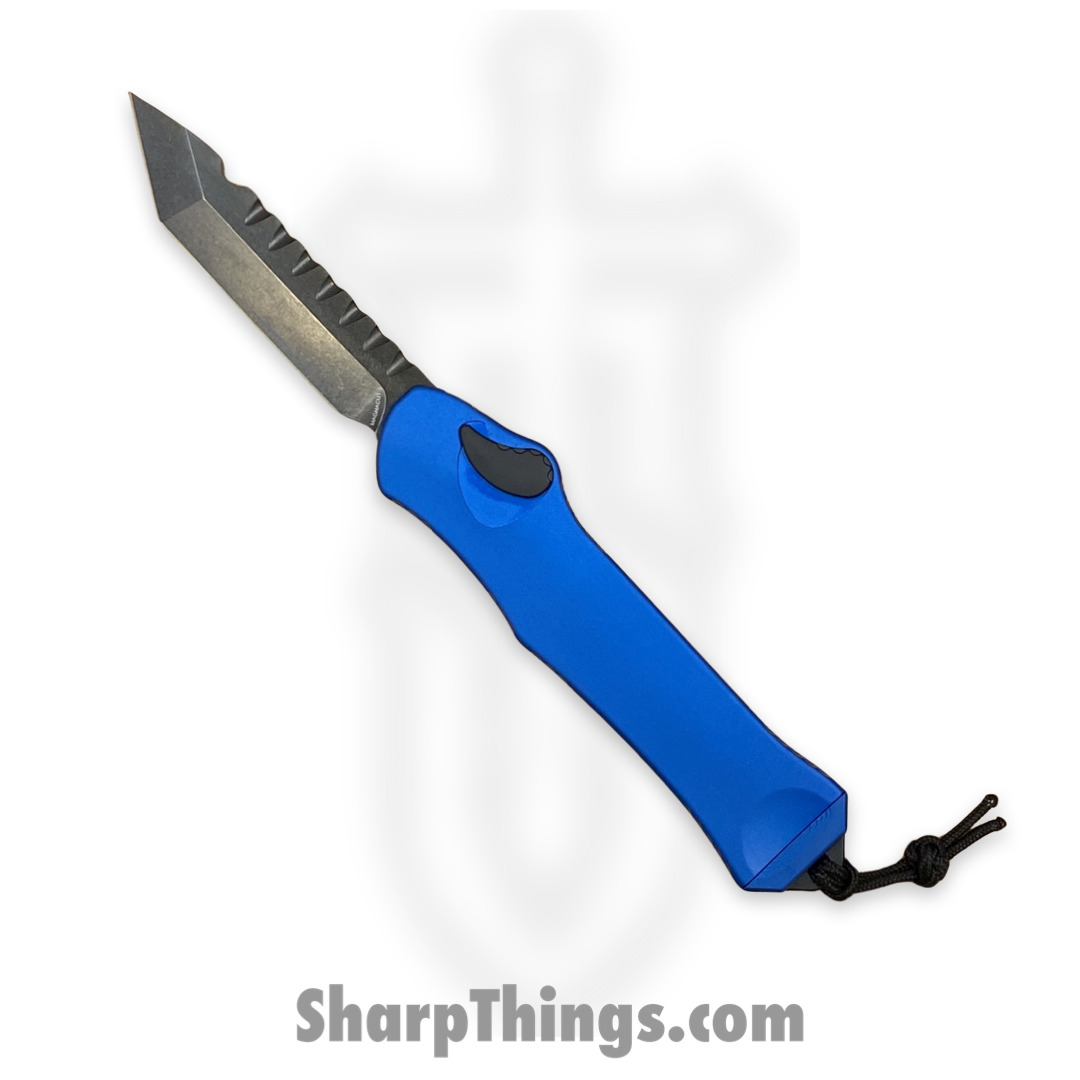 06ae3422-8545-46df-af5c-a818d75de4c5_H006-6A-BLU_1.jpg Heretic Knives - H006-6A-BLU - Hydra - OTF Auto - Magnacut DLC Tanto - Aluminum - Blue - Image 1