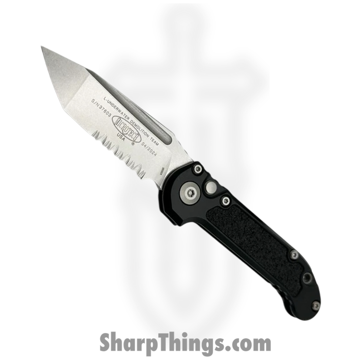 06d423b5-af39-4194-8f07-a072540aa566_1136-11_1.jpg Microtech - 1136-11 - L.U.D.T. Gen III - Automatic Knife - M390MK Stonewash Tanto Serrated - 6061-T6 Aluminum with Grip Tape Inlay - Black - Image 1