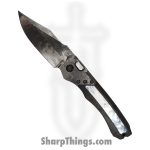 Heretic Knives - CusWraithMOP - Custom Wraith - Automatic Knife - Vegas Forge Damascus Bowie - Black Dunes/MOP Inlay - Black