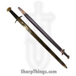 ICS-606-ANT - Viking Battle Ready Sword and Scabbard Set - Fixed Blade Knife - Carbon Steel Mirror Sword - Leather Wrapped - Antique Finish