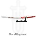 Tiger USA - PS-H16-B - Katana - Carbon Steel w Hamon Line - White Scabbard - Red Handle - Stand Inc