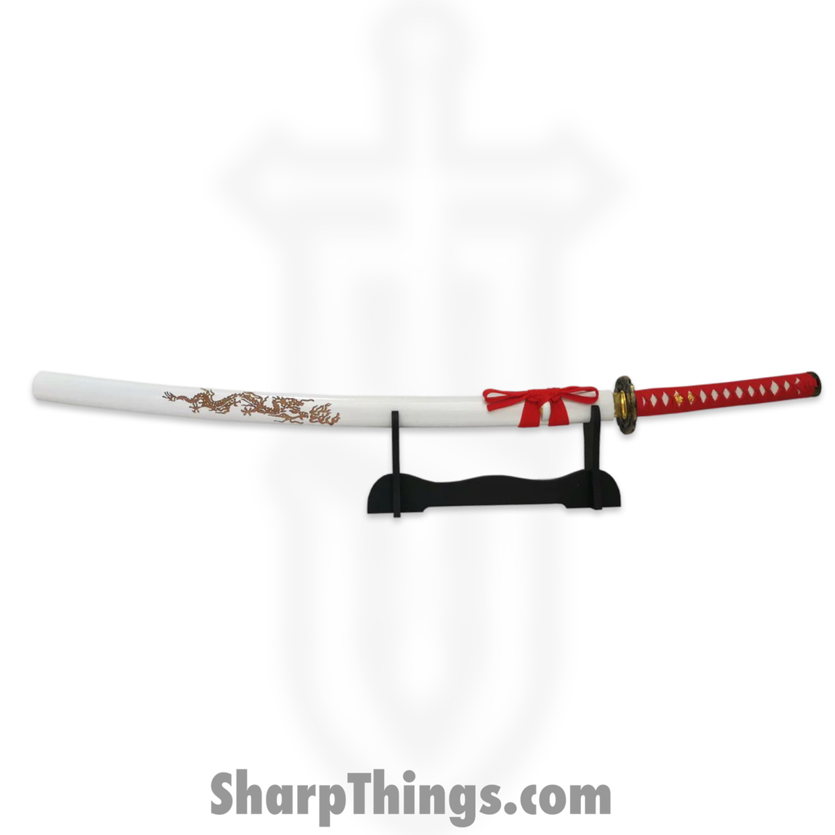 08eb6861-21e3-43fe-8798-bff14d4c3f62_PS-H16-B_1.jpg Tiger USA - PS-H16-B - Katana - Carbon Steel w Hamon Line - White Scabbard - Red Handle - Stand Inc - Image 1