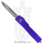 Microtech - 148-10PU - UTX-70 - OTF Auto - Elmax, M390, 204P Stonewash Drop Point - 6061-T6 Aluminum - Purple