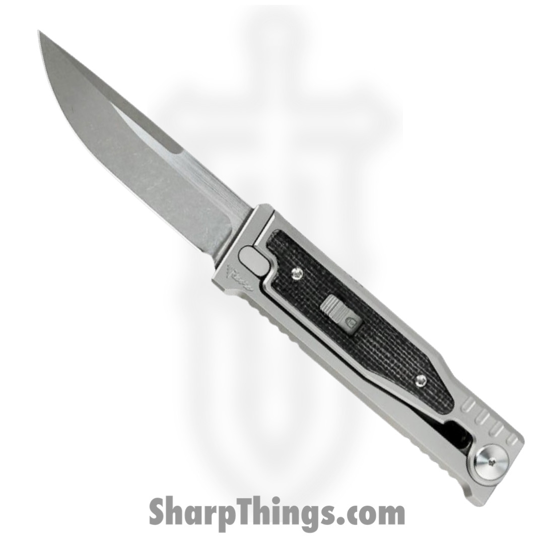 0907d284-4c1f-48e4-be17-706f2472d126_EXOM-DPMIBK_1.jpg Reate Knives - EXOM-DPMIBK - EXO-M - OTF Gravity Knife - Satin Elmax Drop Point - Titanium w Micarta - Black - Image 1