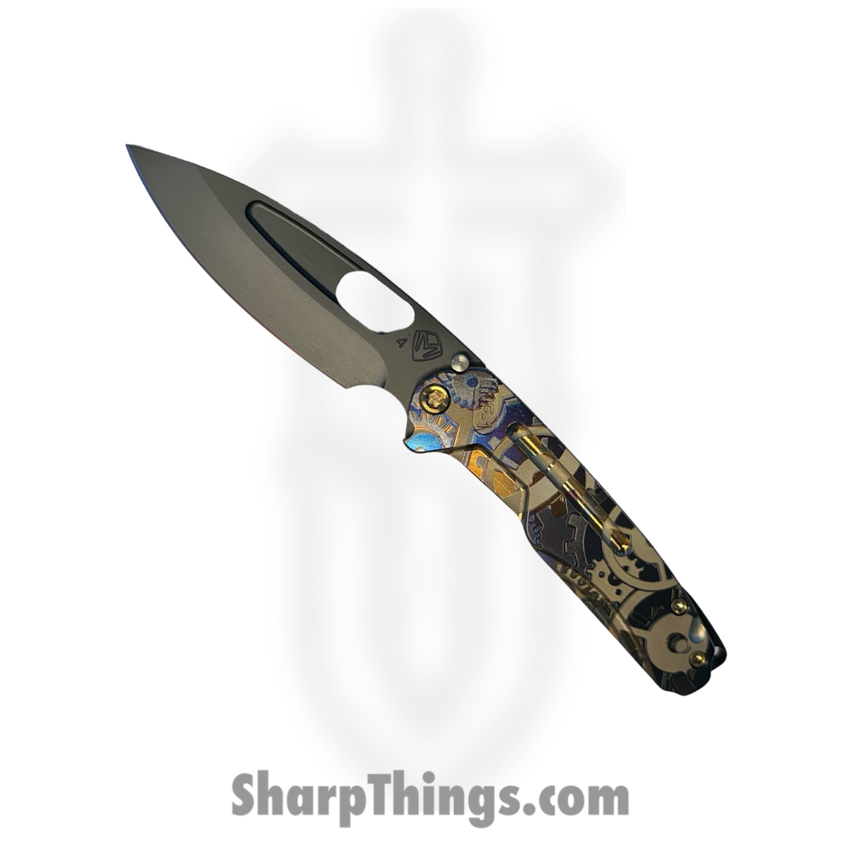 09229a7a-5be5-4a83-9c5e-cc1575e39e0a_030724G_1.jpg Medford Knife and Tool - 030724G - Infraction - Folding Knife - S45VN DLC Drop Point - Aluminum "Steampunk" - DLC - Image 1