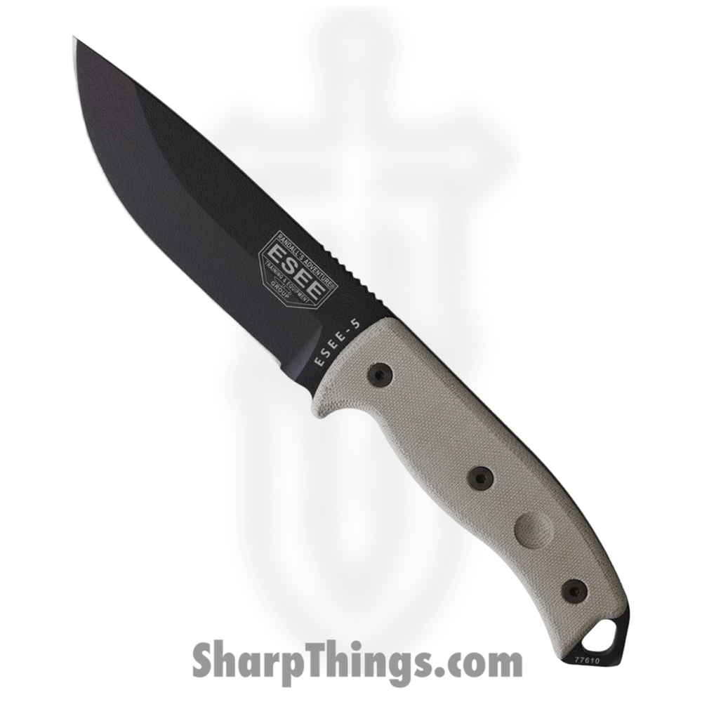 095731bc-206f-4eb9-ab4e-27d81ef727d3_RC5PBK_1.jpg ESEE - RC5PBK - Model 5 - Fixed Blade Knife - 1095 HC Black Drop Point - Micarta - Gray - Image 1
