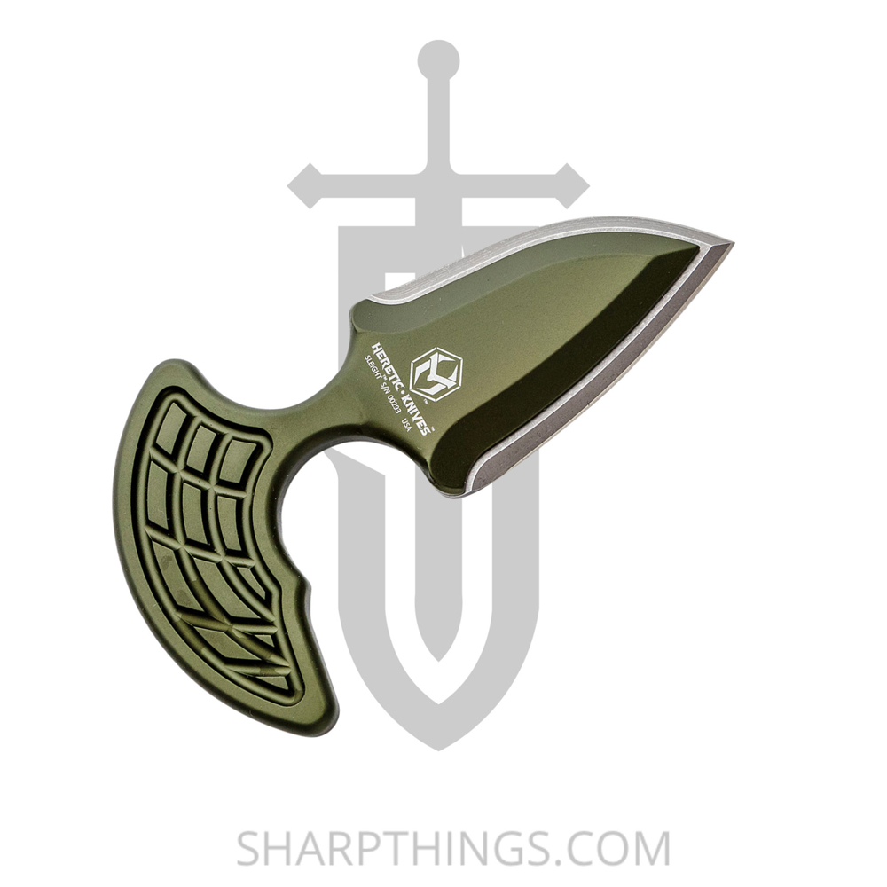 09f2c892-8d3f-481a-b85c-e1c9e24efc54_H050-5A-GRN_1.jpg Heretic Knives - H050-5A-GRN - Sleight Modular Push Dagger - Fixed Blade Knife - CPM 20CV Coated Dagger - 6061-T6 Aluminum - Green - Image 1