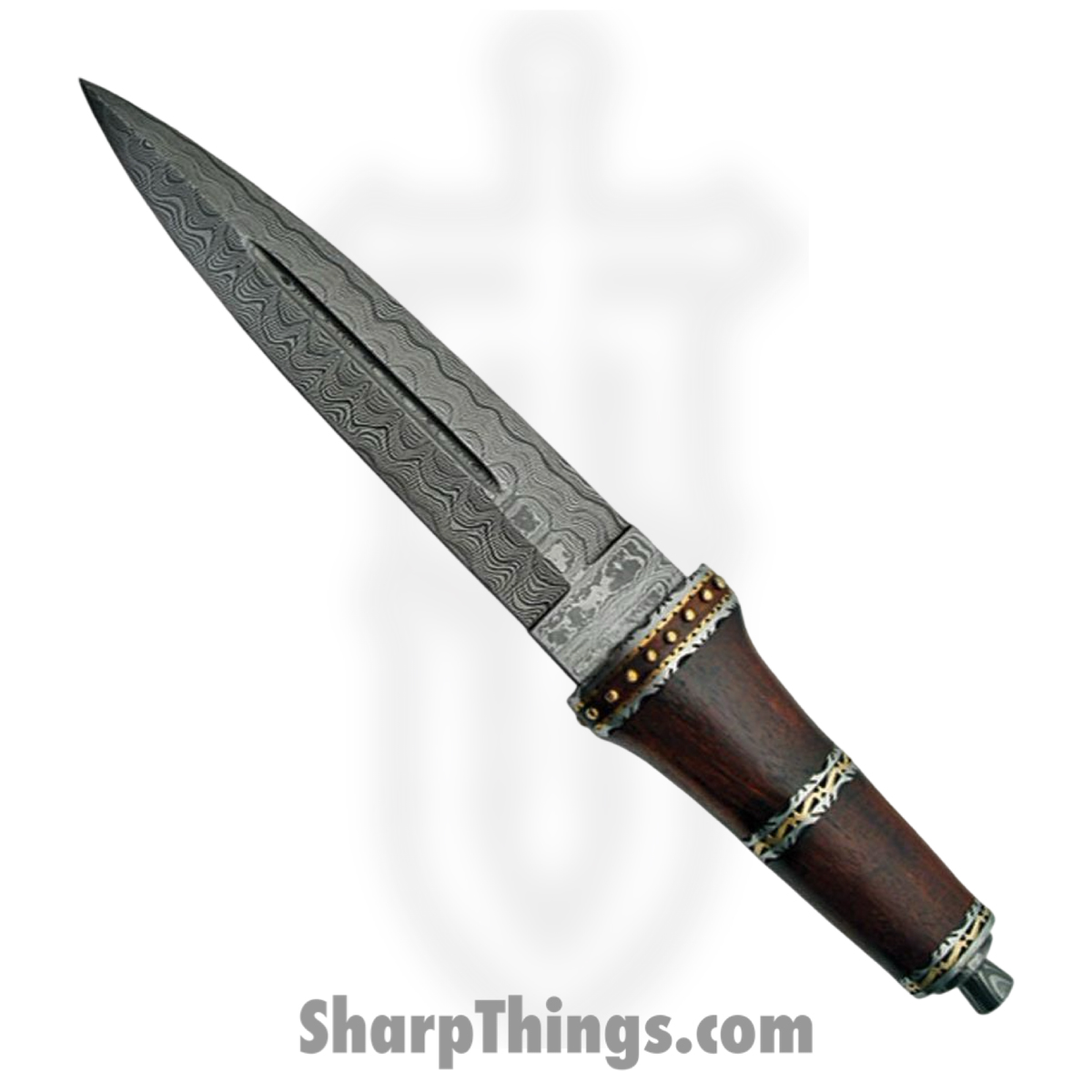 0aee138b-4d4f-462f-a0fd-96672f320197_DM1077_1.jpg Damascus - DM1077 - Dirk Wood Dagger - Fixed Blade Knife - Damascus - Wood - Brown - Image 1