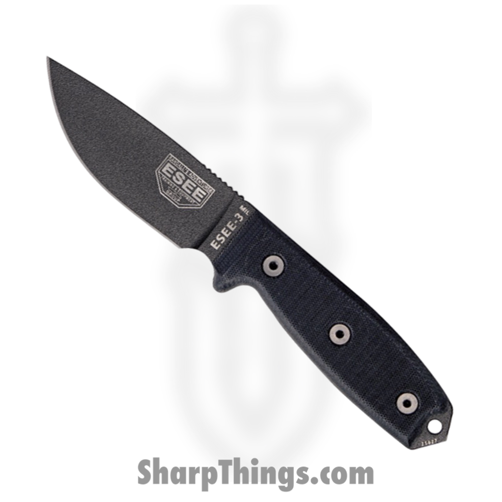 0b42f352-f663-4d9b-ae99-456893ef01d1_ES3MILPBLK_1.jpg ESEE - ES3MILPBLK - Model 3MIL - Fixed Blade Knife - 1095 HC Black Drop Point - G10 - Black - Image 1