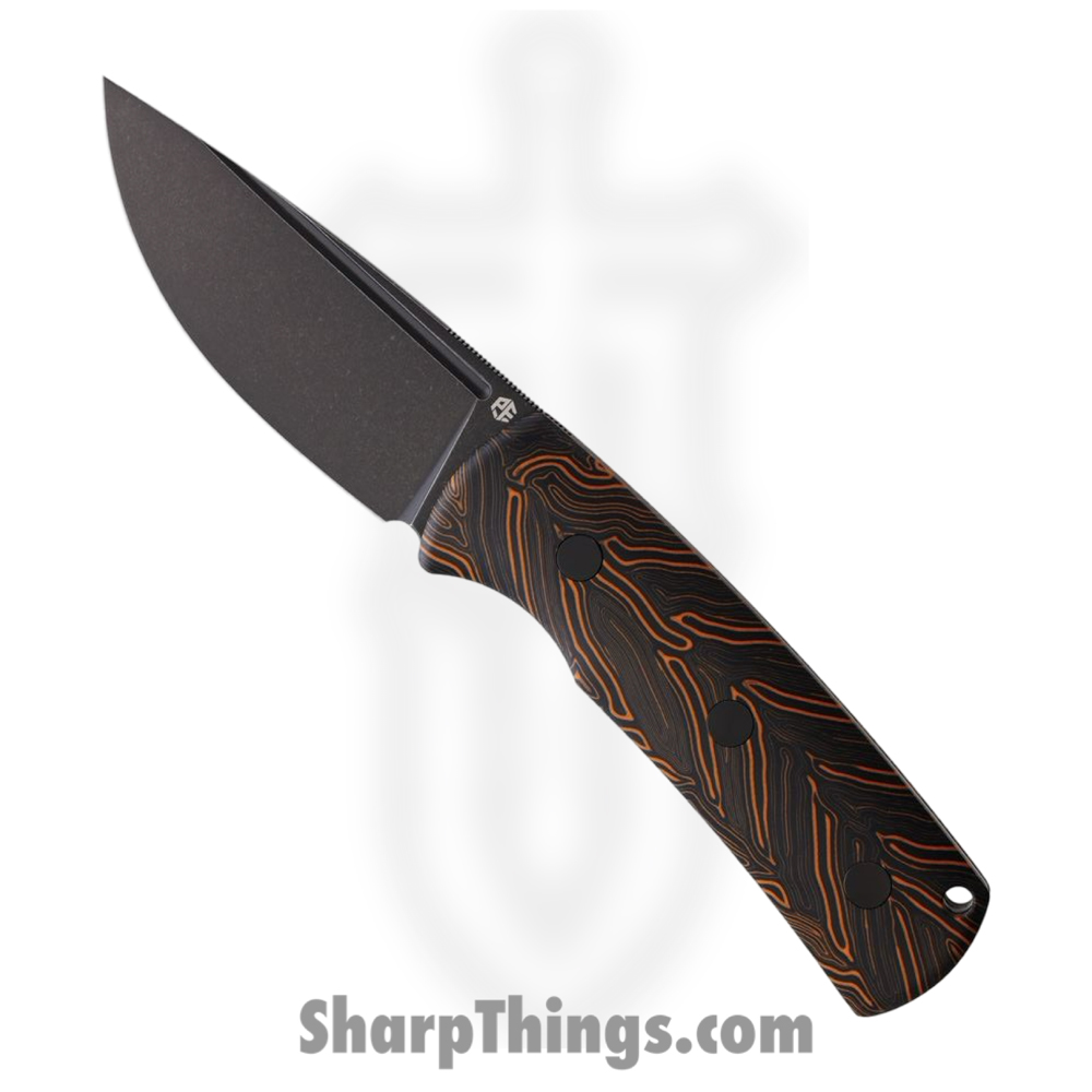0b71923c-7f99-47b9-bb5b-f0a07632358e_PFKP01FODMDW_1.jpg Petrified Fish - PFKP01FODMDW - Beluga - Fixed Blade Knife - Bohler K110 Coated Drop Point - G10 - Black Orange - Image 1